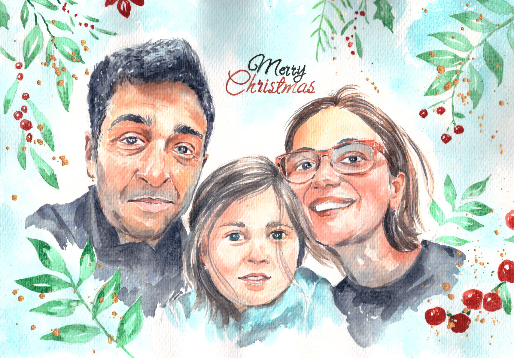 Custom watercolour portrait commission — hand-painted by Canadian artist Ping Song