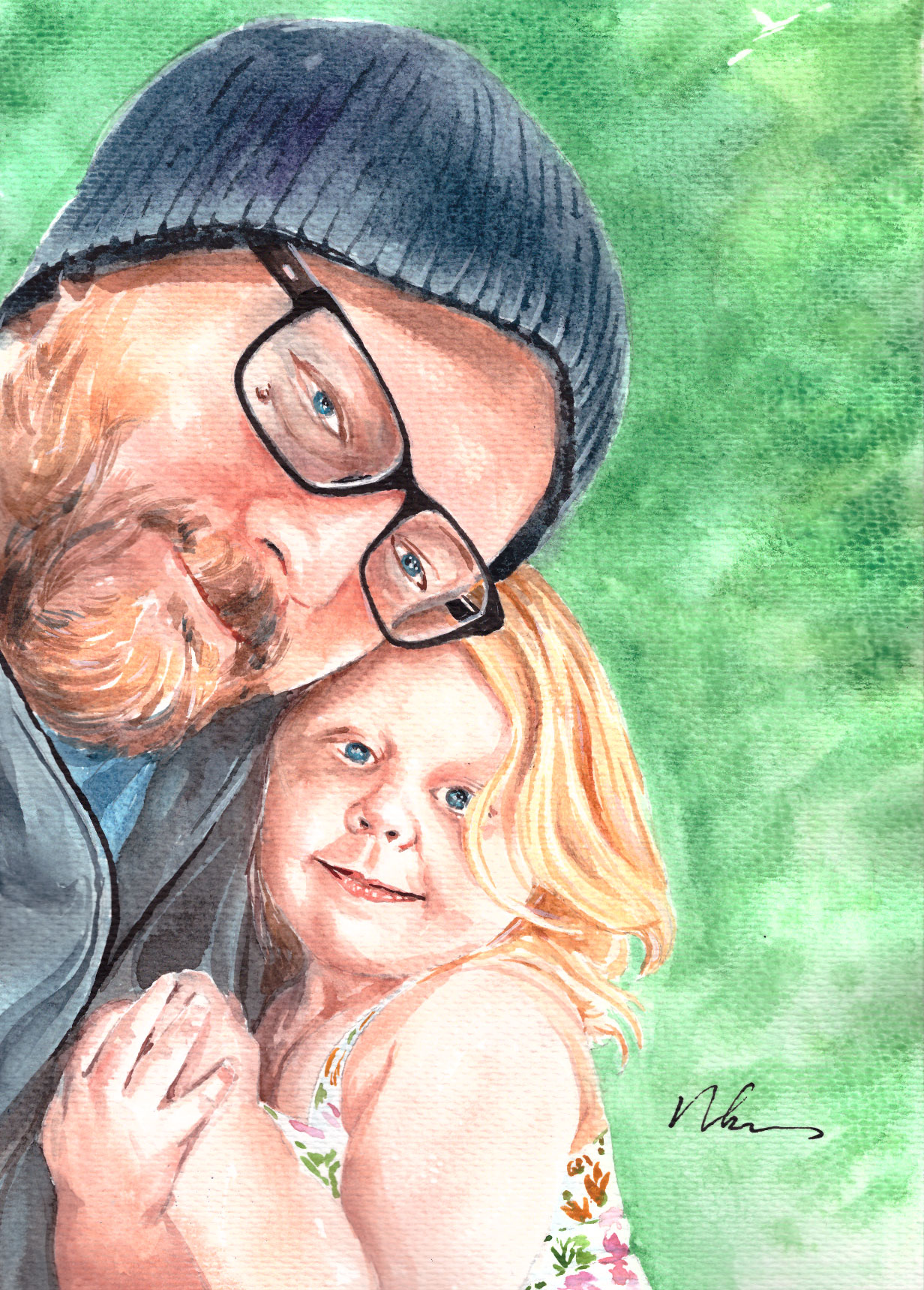 Hand-painted watercolour family portrait — custom commission from photo